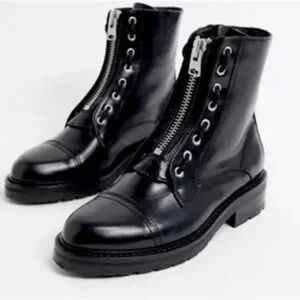 Used Ariel Front Zip Leather Booties, Size 39